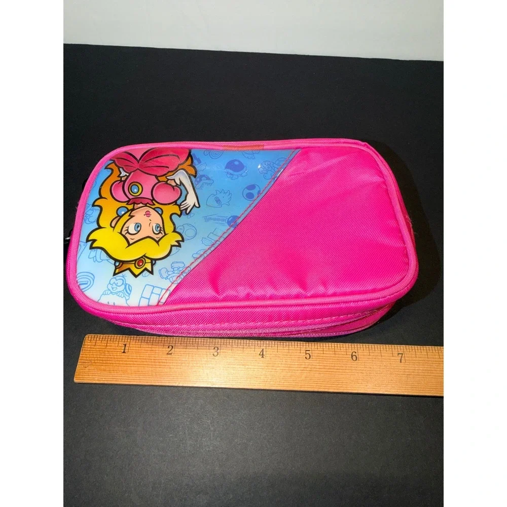 Nintendo Super Mario Princess Peach Pink Pencil Case Double Zip Utility Pouch